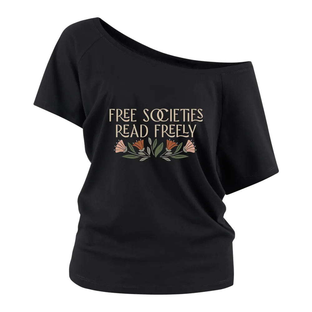 Floral Letter Print Women Off Shoulder T-shirts