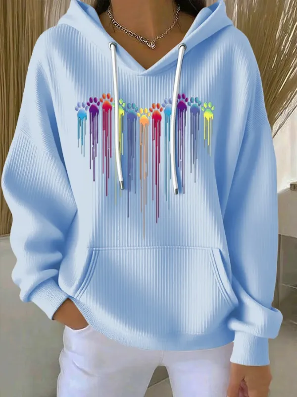 Colorful Dog Heart Paw Print Casual Hoodies