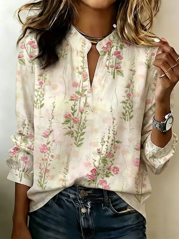 Women'S Cotton And Linen Printed Top