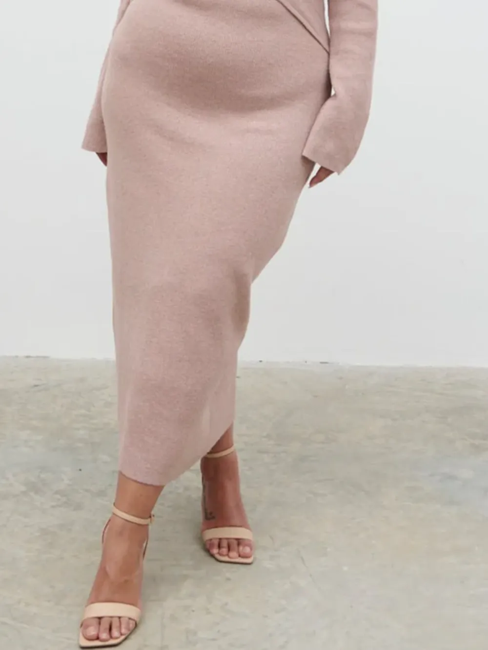 Pink Wrap Knit Midi Dress