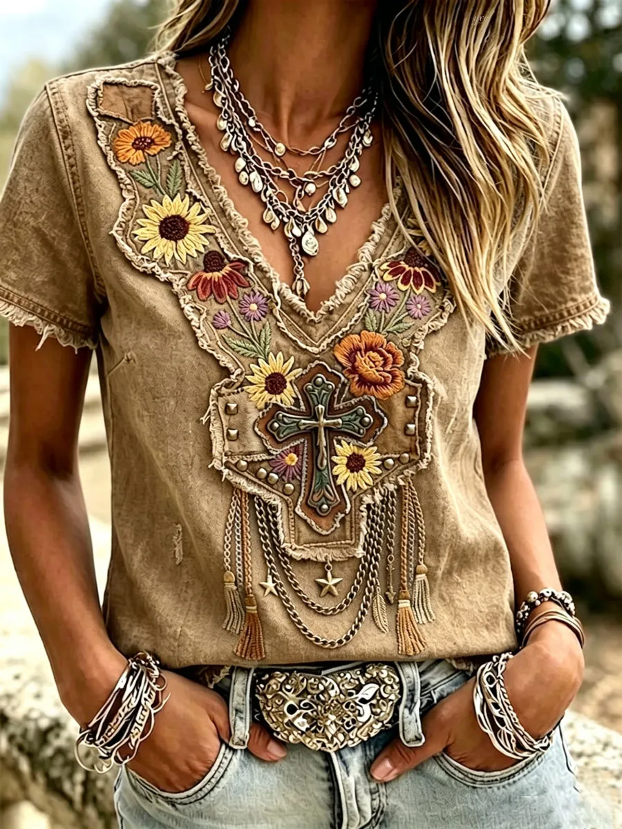 Women'S Casual Retro Western-Style Faith T-Shirt