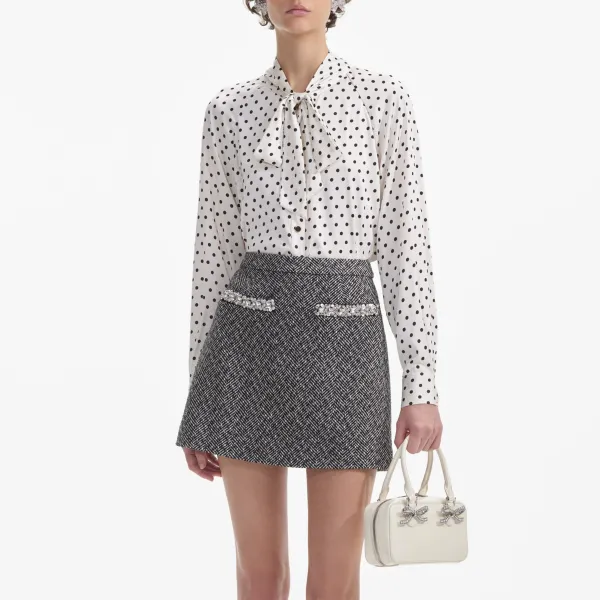 Black Herringbone Mini Skirt