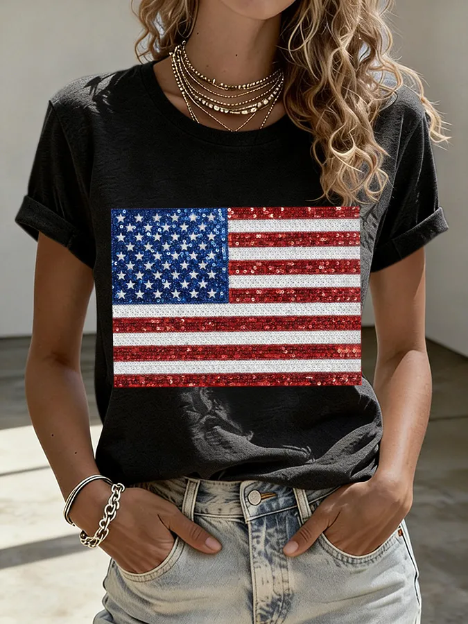 Women'S  Anniversary Flag Printed Casual T-Shirt