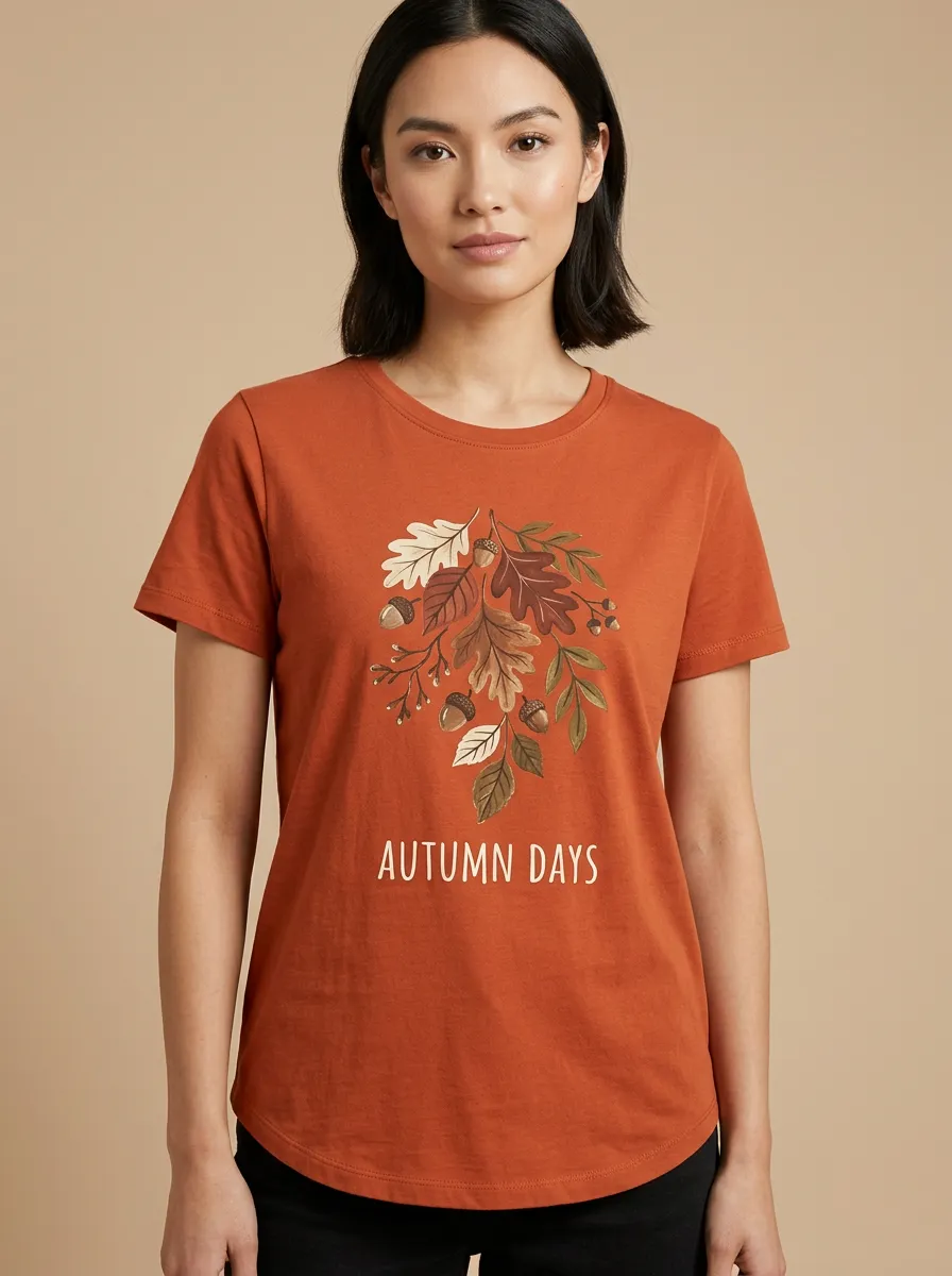 Acorn Oak Leaf Printed Women's Graphic T-Shirt