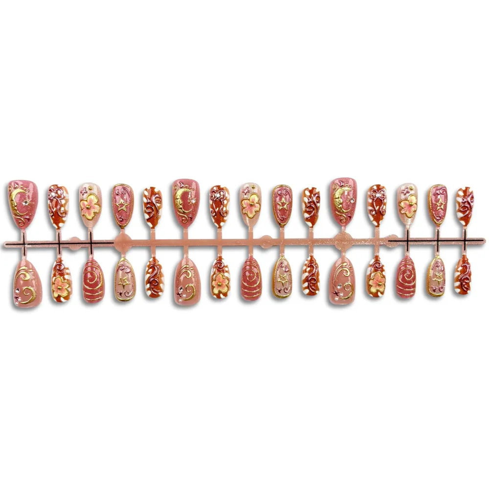 Nailhour 30Pcs Autumn 3D Medium Gilded Almond French Press On Nails