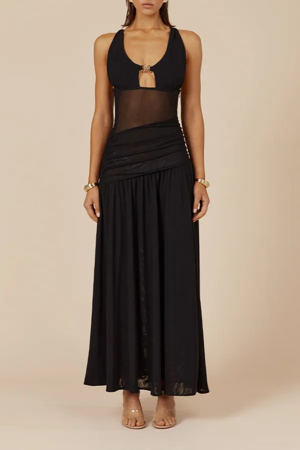 Cut Out Waist Halter Neck Maxi Dress