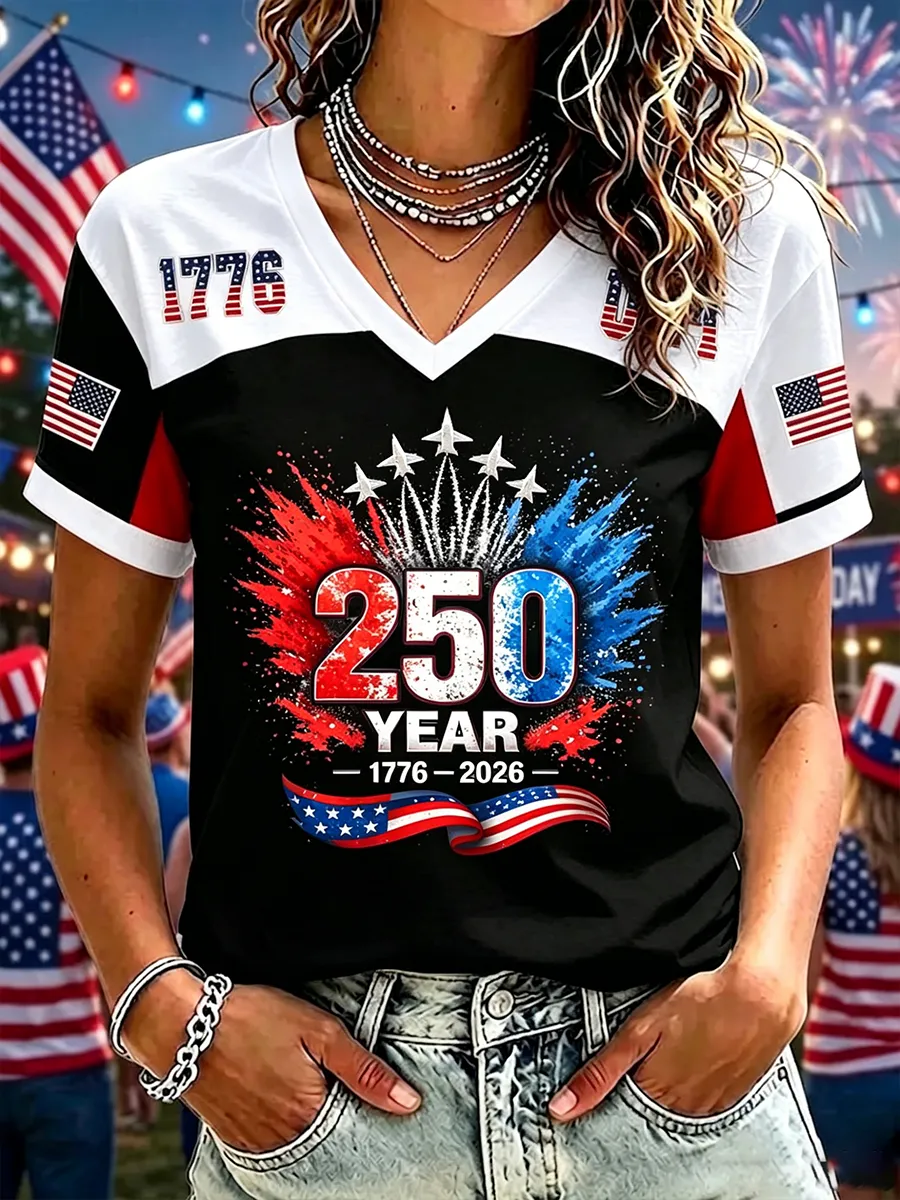 Women's Free Printed V-Neck T-Shirt