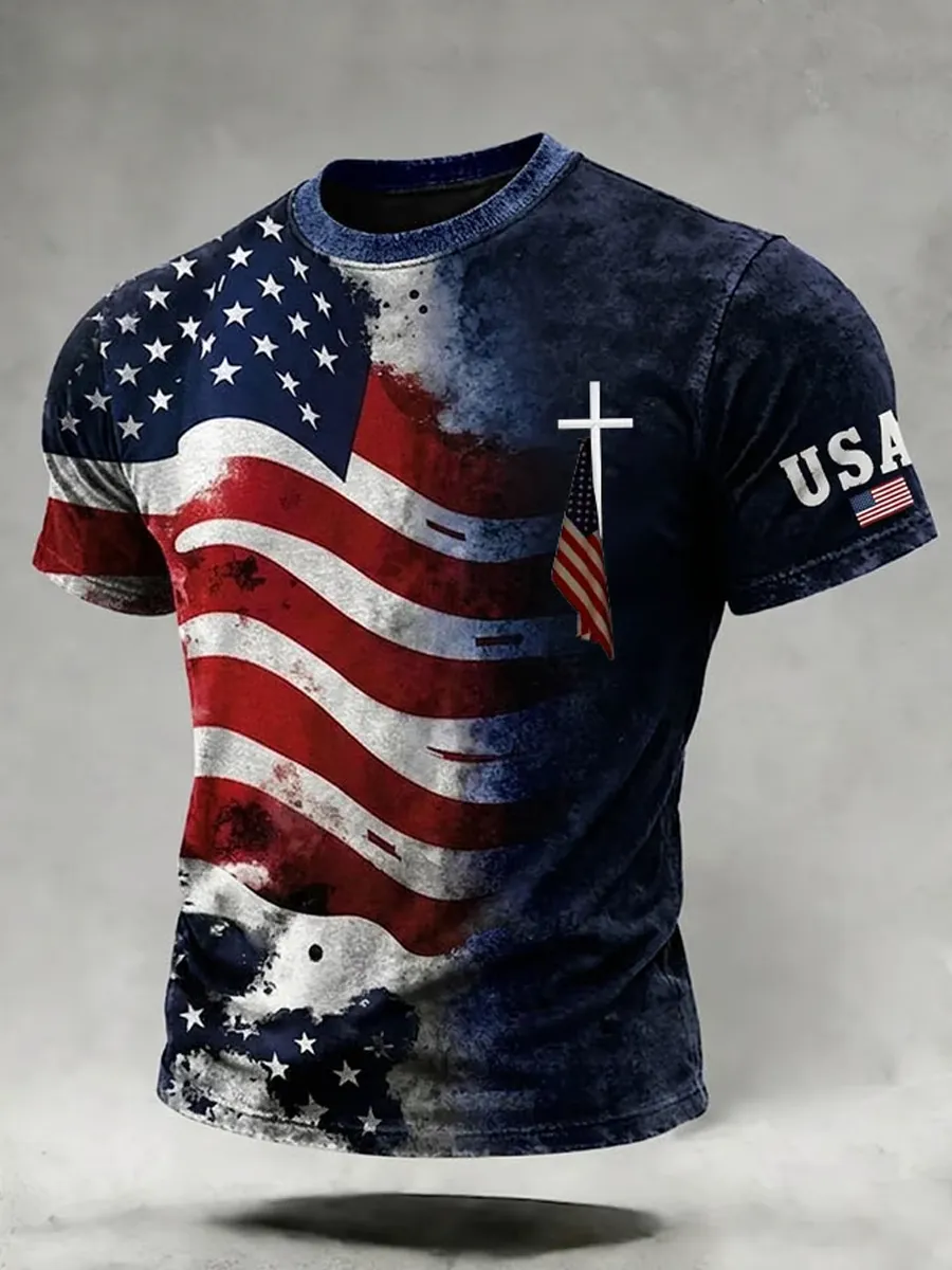 Men's Retro 250th Anniversary Flag Print T-Shirt