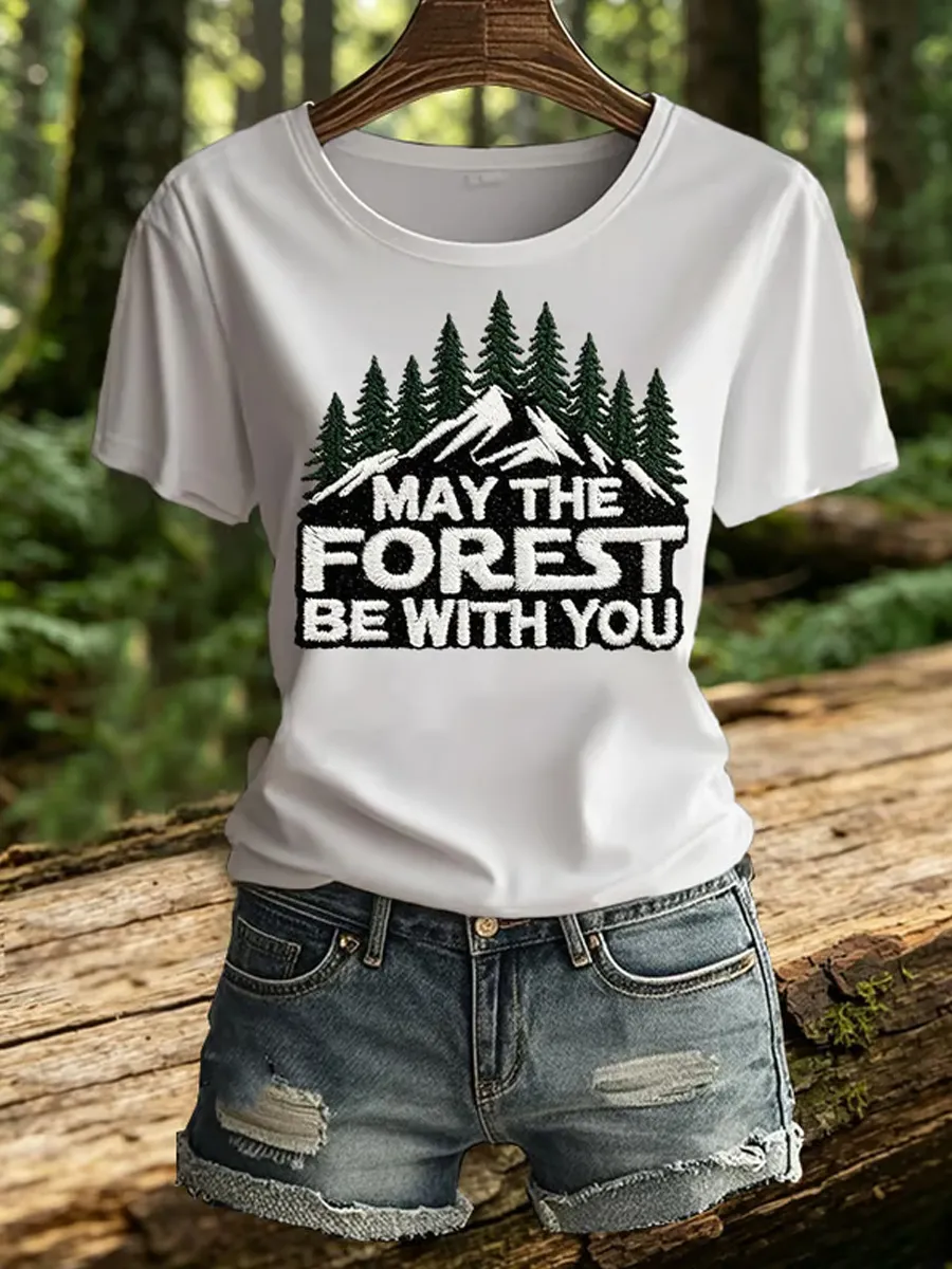 Women's Retro May The Forest Be With You Print T-Shirt
