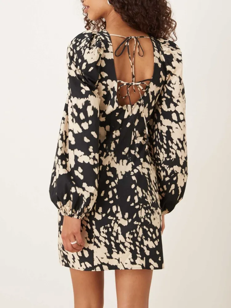 Tied Back Print Crew Neck Dress