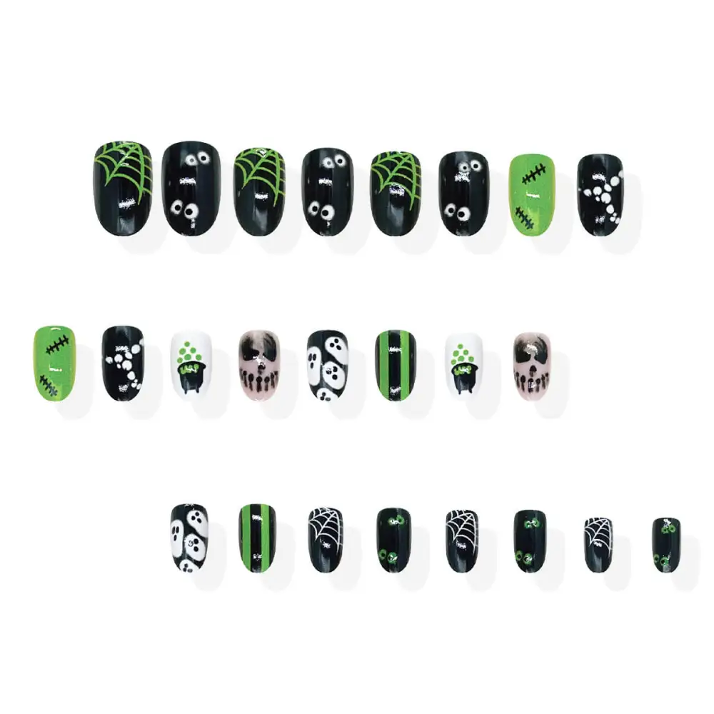 Nailhour 24Pcs Halloween Medium Oval Neon Ghost Press On Nails