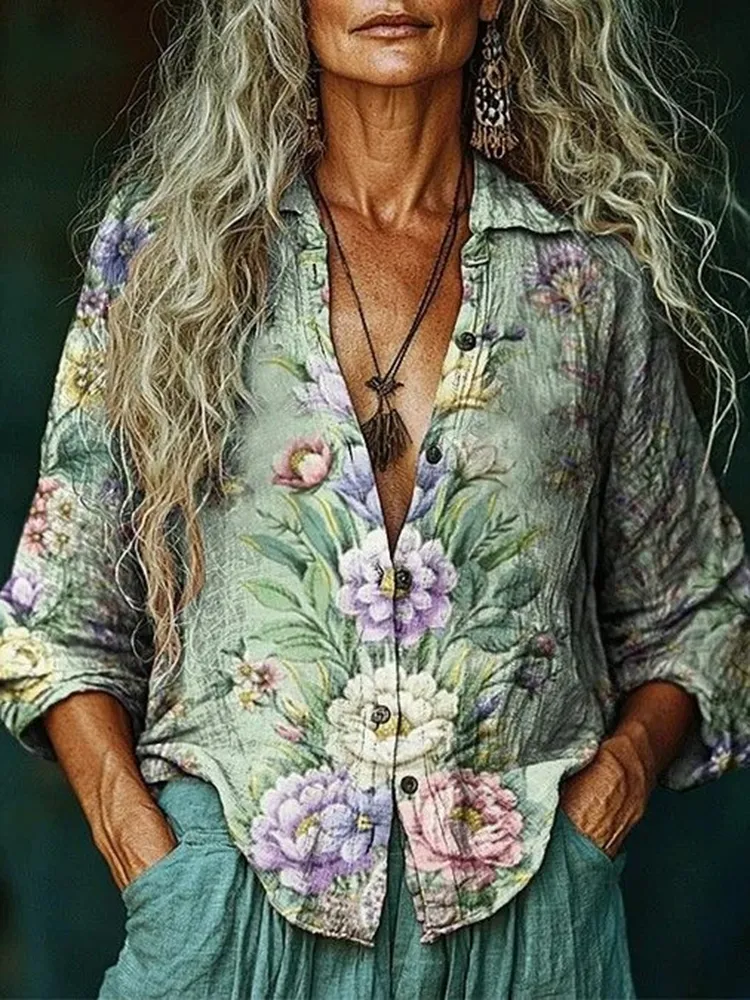 Women's Vintage Floral Long Sleeve Shirt