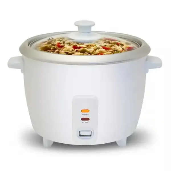 White 6-Cup Rice Cooker Featuring a Nonstick Inner Pot