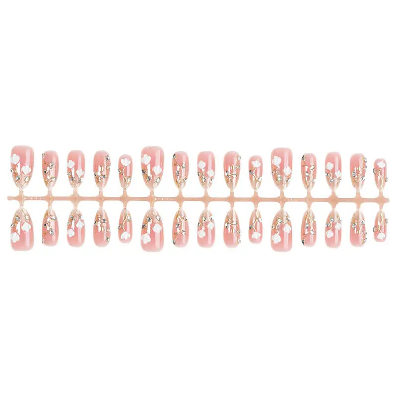 Nailhour 24Pcs Nude Floral Glitter Medium Almond Press On Nails