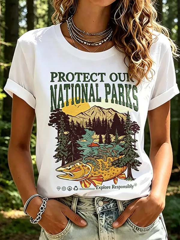 Protecting National Parks, Wildlife And Nature. Women's Pure Cotton T-Shirt_