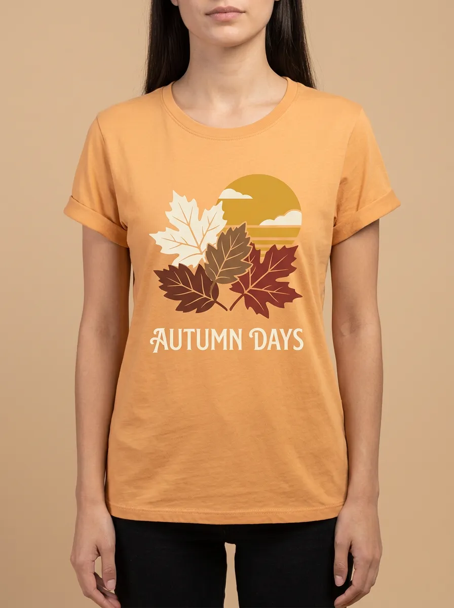 Maple Leaf Sunset Printed Women's Graphic T-Shirt