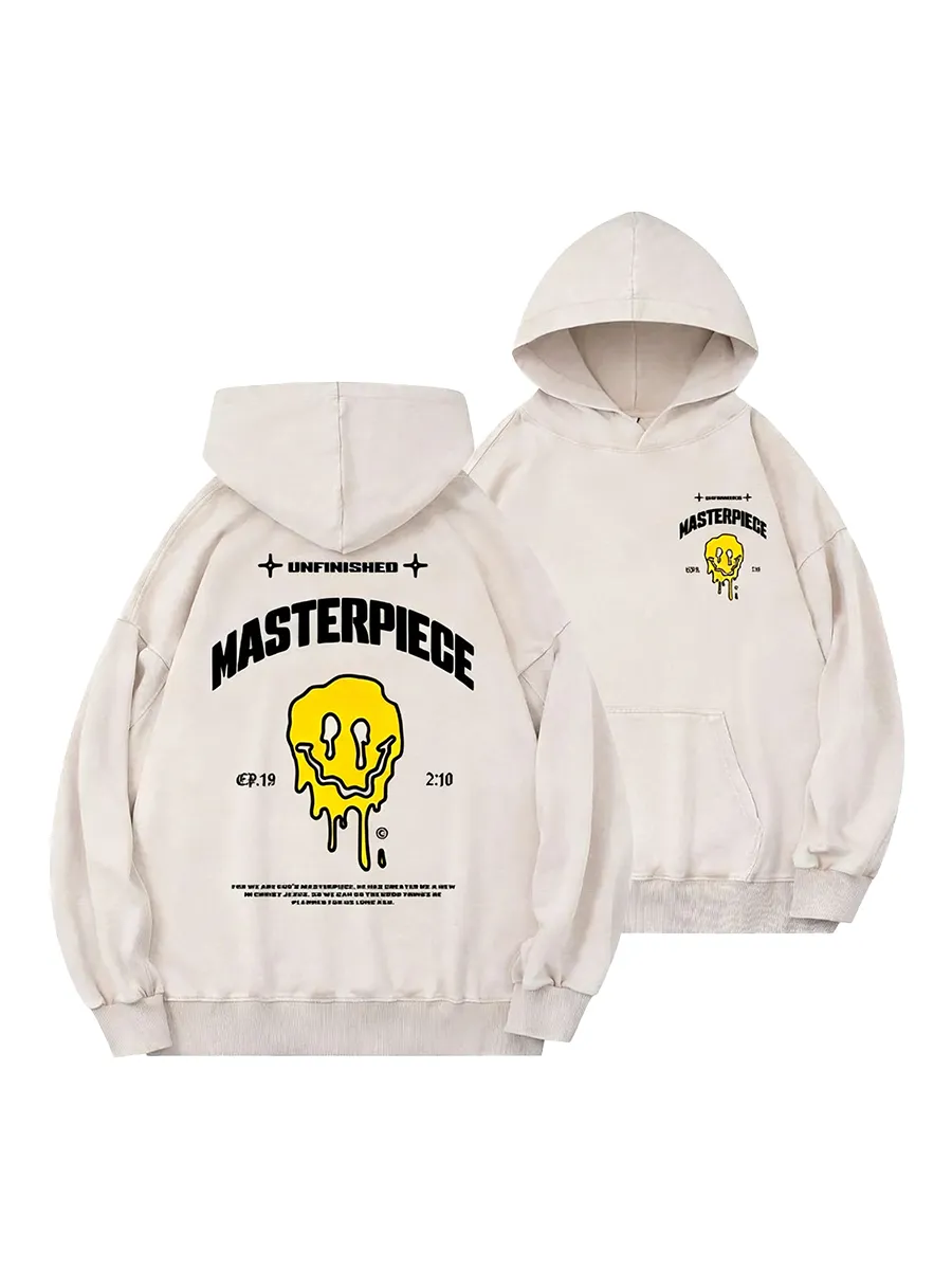 Unfinished Masterpiece Dripping Smiley Print Style Hoodie