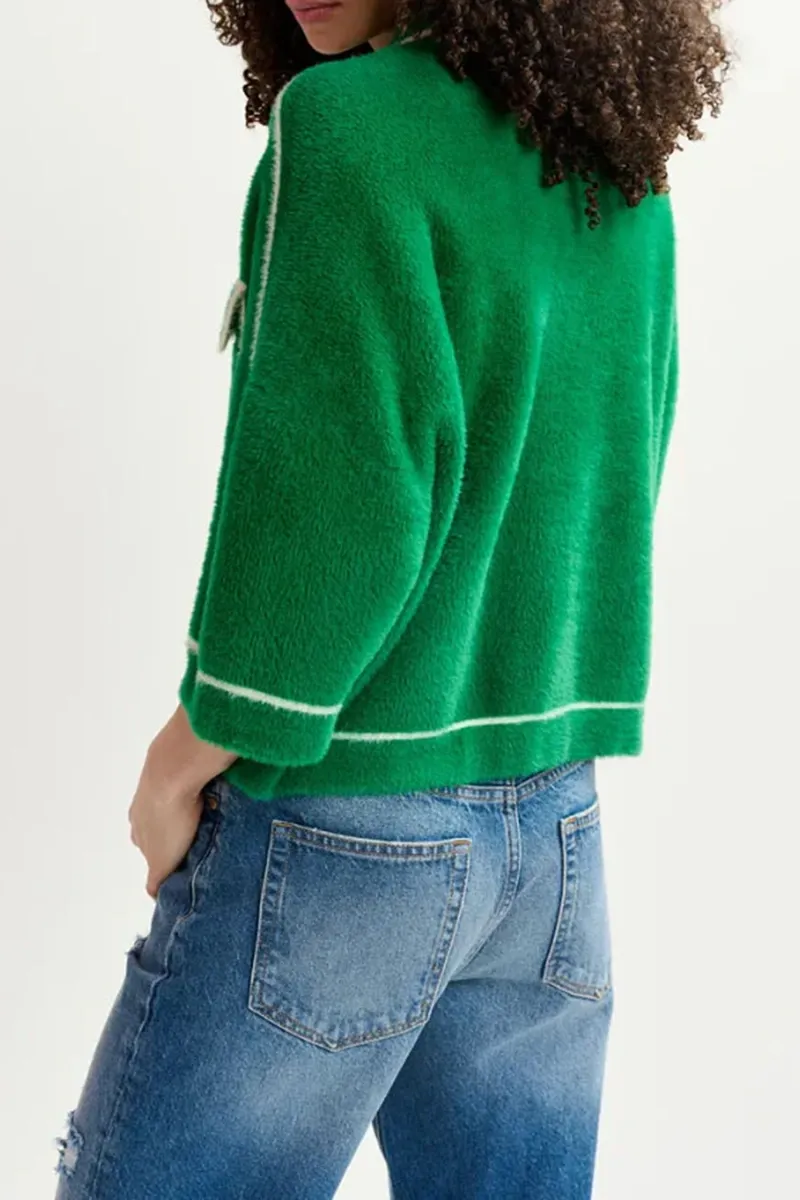 Contrast Trimmed Pocketed Knit Coats