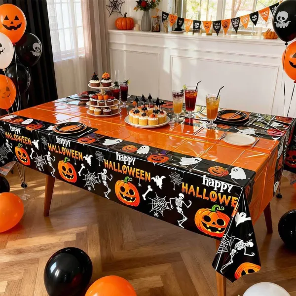 2Pcs Halloween Pumpkin Skull Disposable Tablecloth Party Supplies