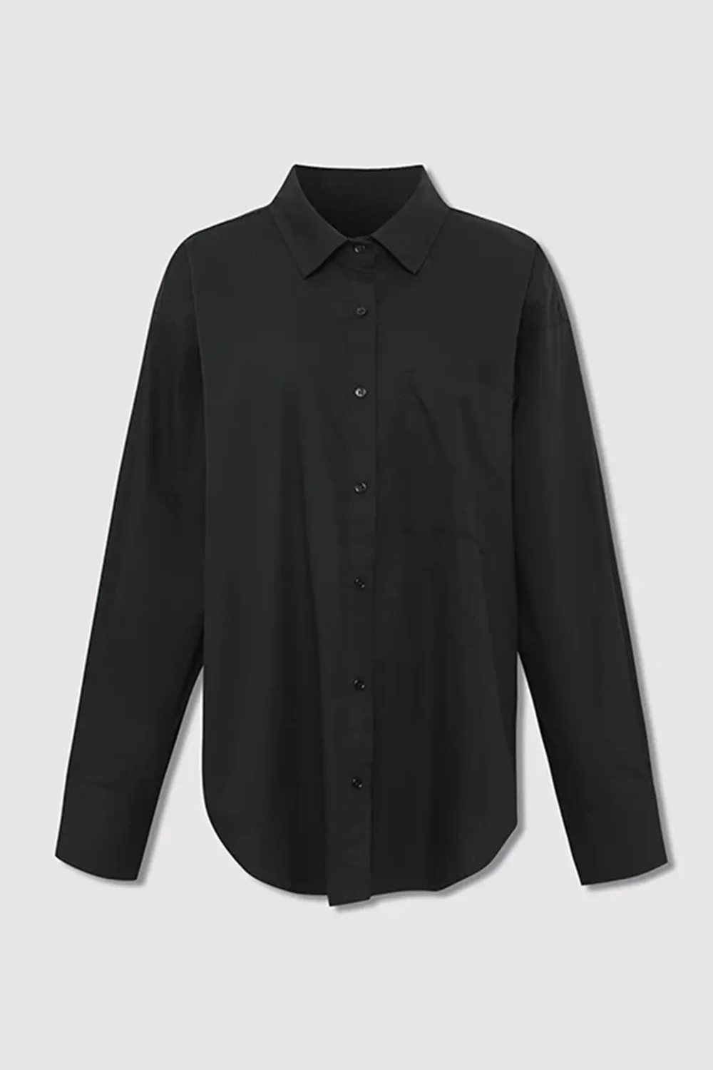 Black Poplin Oversized Long - Sleeve