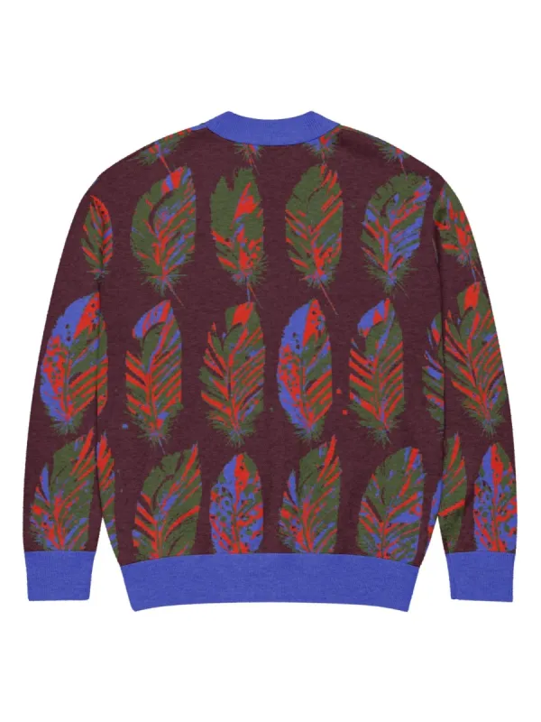 Bold Feather Pattern Cardigan