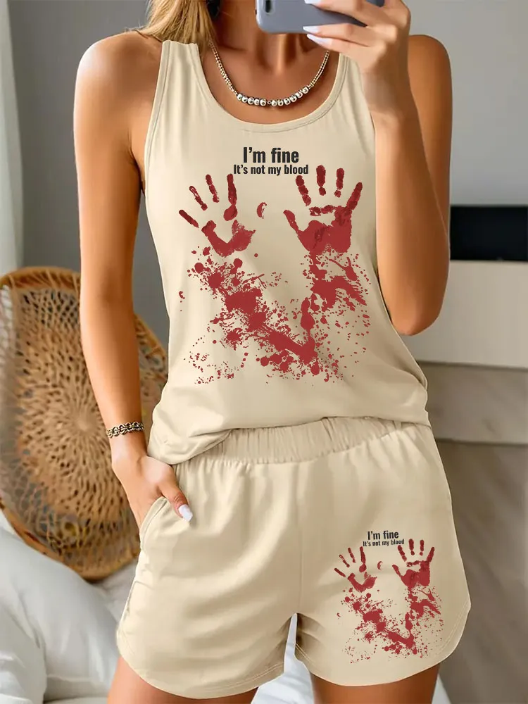 Women'S I'M FINE IT'S NOT MY BLOOD Halloween Simple Comfortable Vest Set