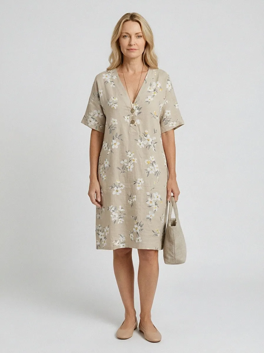 Women's Summer Vacation White Floral Beige Printed Dress