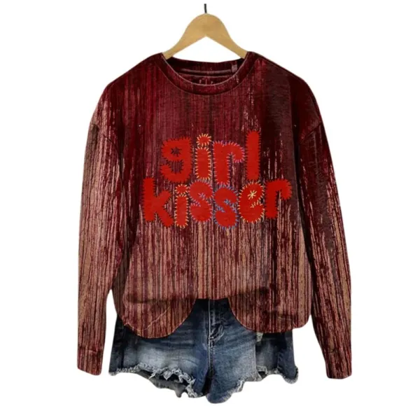 2025 Halloween Horror Bloody Girl Kisser Print Sweatshirt