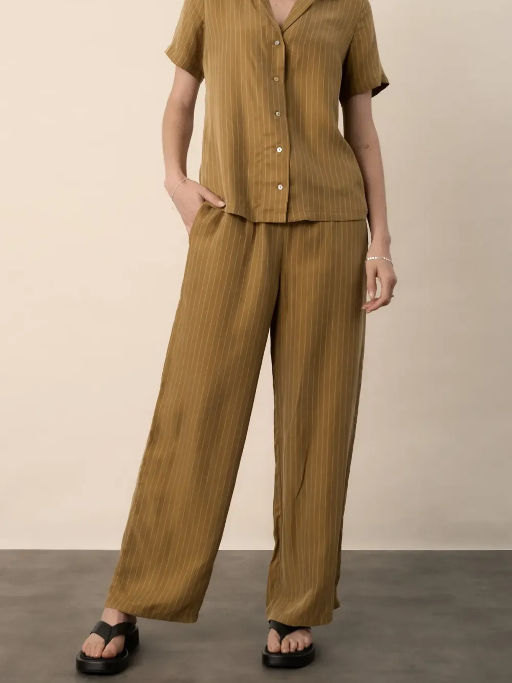 Mustard Pinstripe Wide Leg Pants