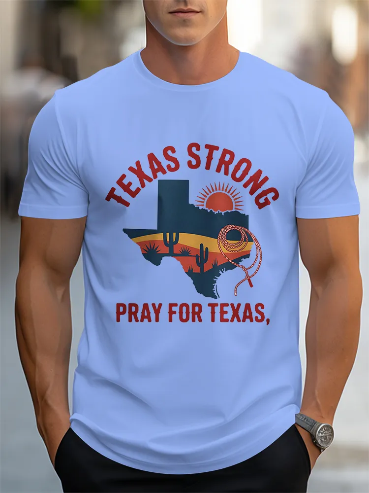 Men'S Casual Style PRAY FOR TEXAS Classic And Comfortable Round Neck Slim Fit T-Shirt