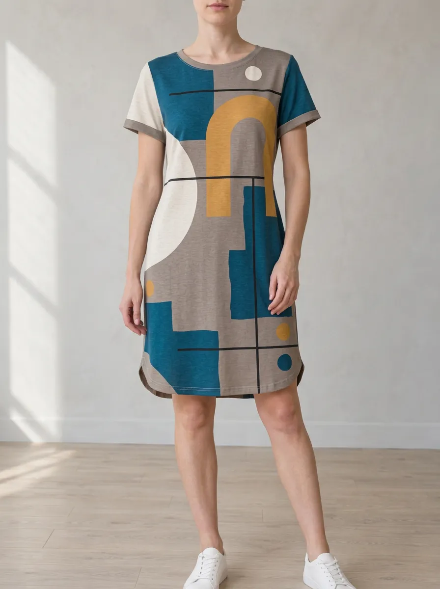 Women's Crew Neck T-Shirt Geometric Print T-Shirt Dress