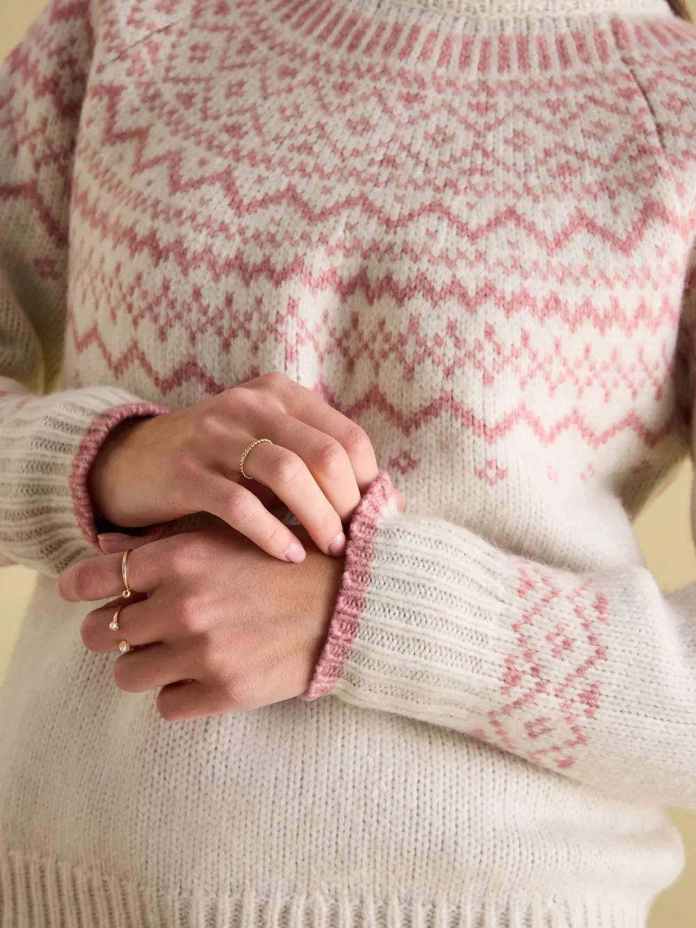 Cream Crew Neck Fairisle Pattern Jumper