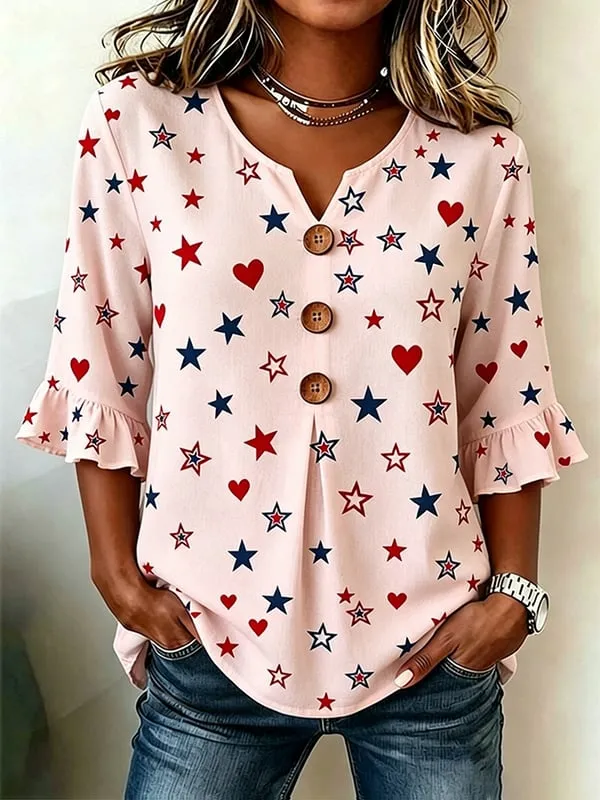 Women's Casual Patriotic 250th Anniversary Cotton Linen Shirt