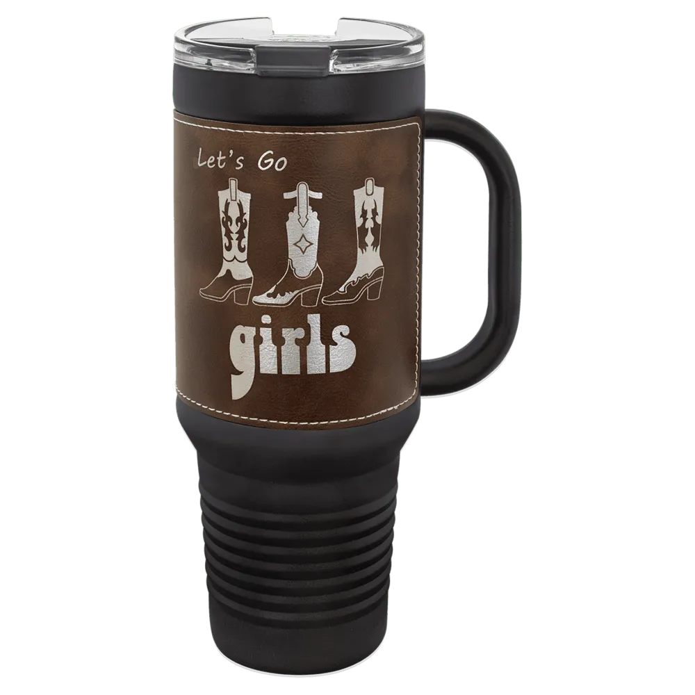 Leatherette Finish Handled Straw Lid Stainless Steel Tumbler
