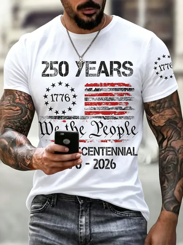 Men'S Casual 250Th Anniversary Celebration Of The Founding Of The United States, Personalized Printed Round Neck T-Shirt