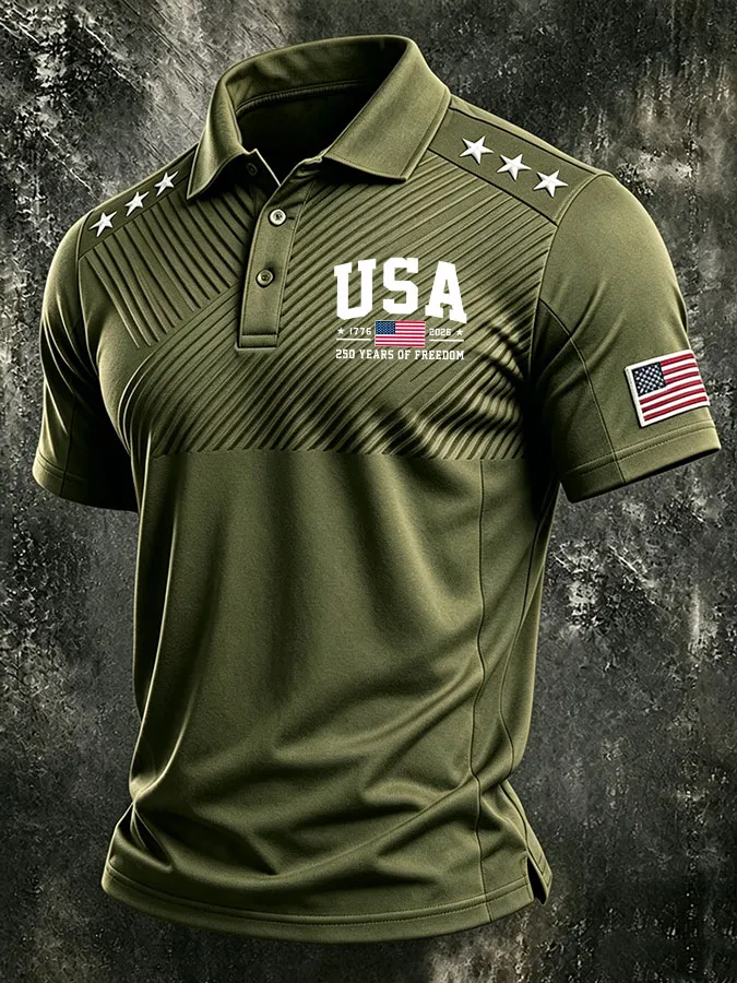Men'S America Flag Print Casual Polo Shirt