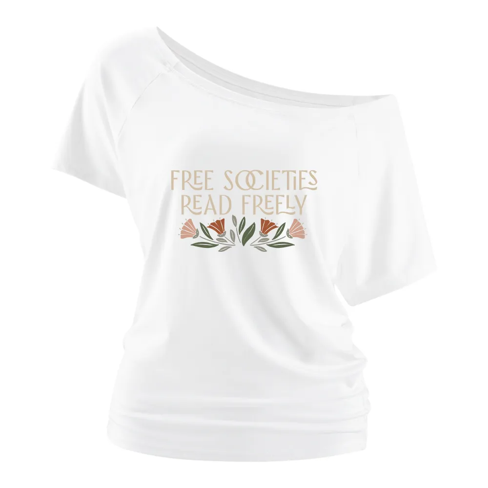 Floral Letter Print Women Off Shoulder T-shirts
