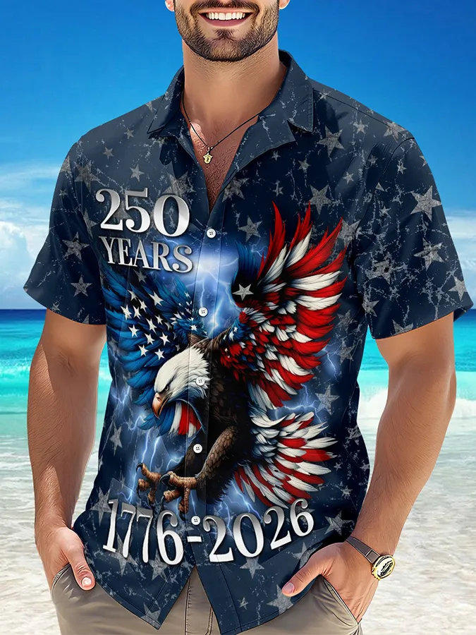 Men's  250 Years Day Printed Casual Collar Shirt