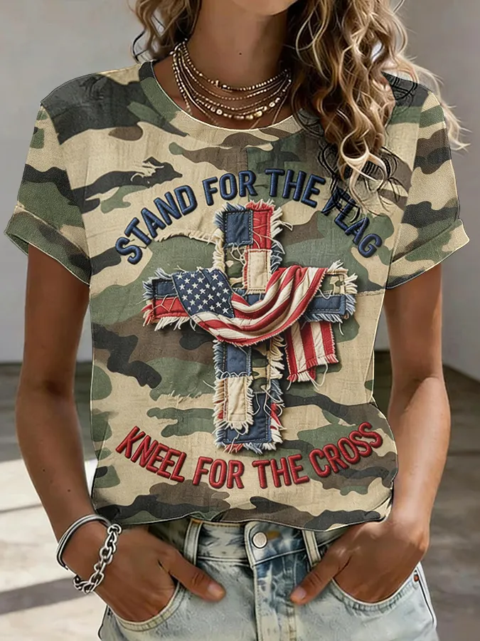 Women'S Faith Flag Printed Casual T-Shirt