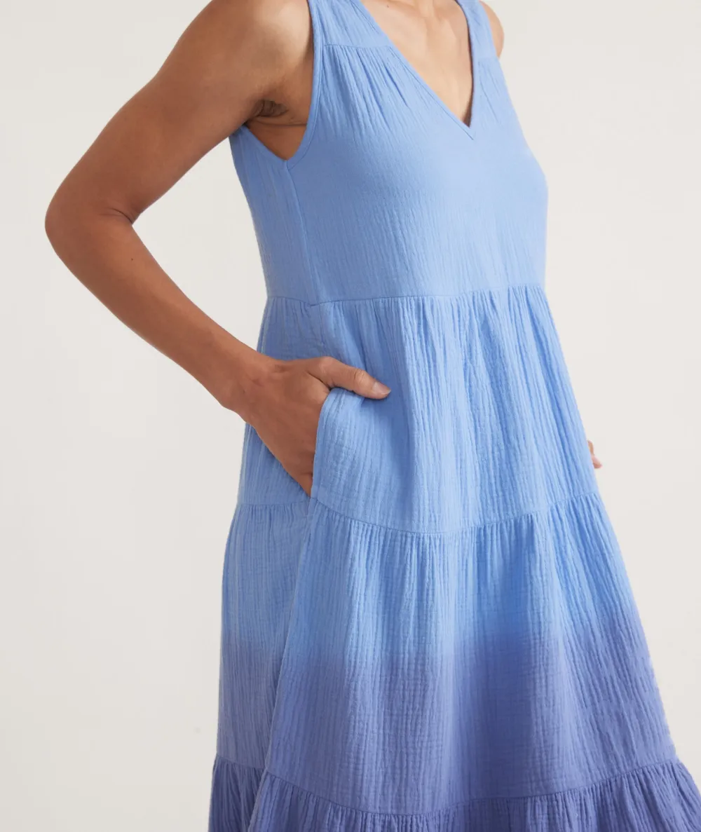Blue Ombre Tiered Midi Dress