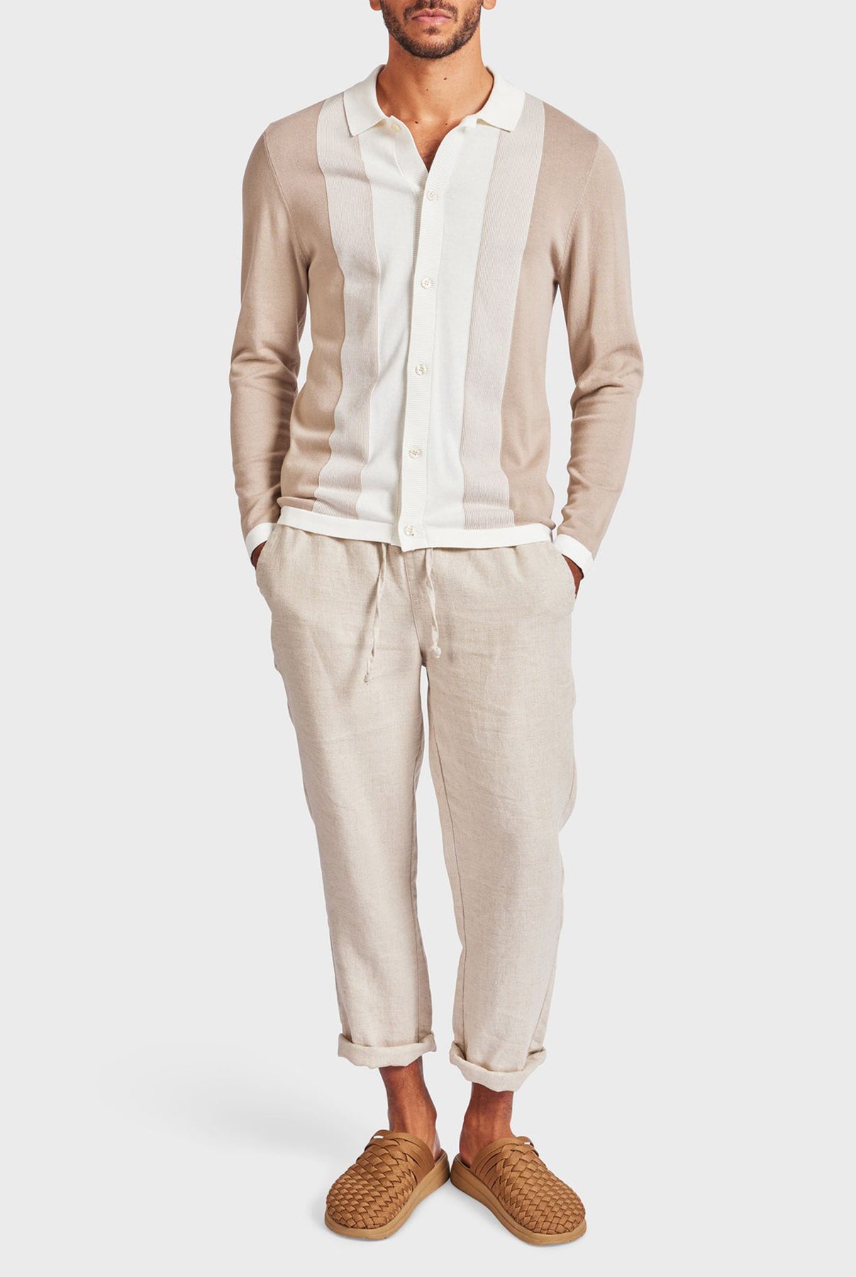 Jackson Stripe LS Knit Shirt-Oatmeal