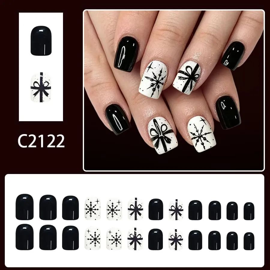 Nailhour 24Pcs Christmas Glitter Medium Square French Press On Nails