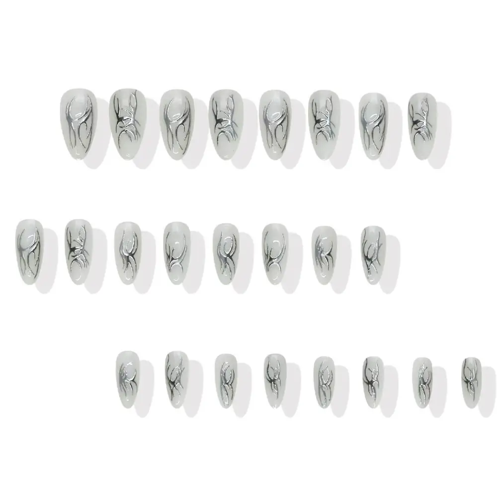 Nailhour 24Pcs Chrome Long Almond Sheer Press On Nails