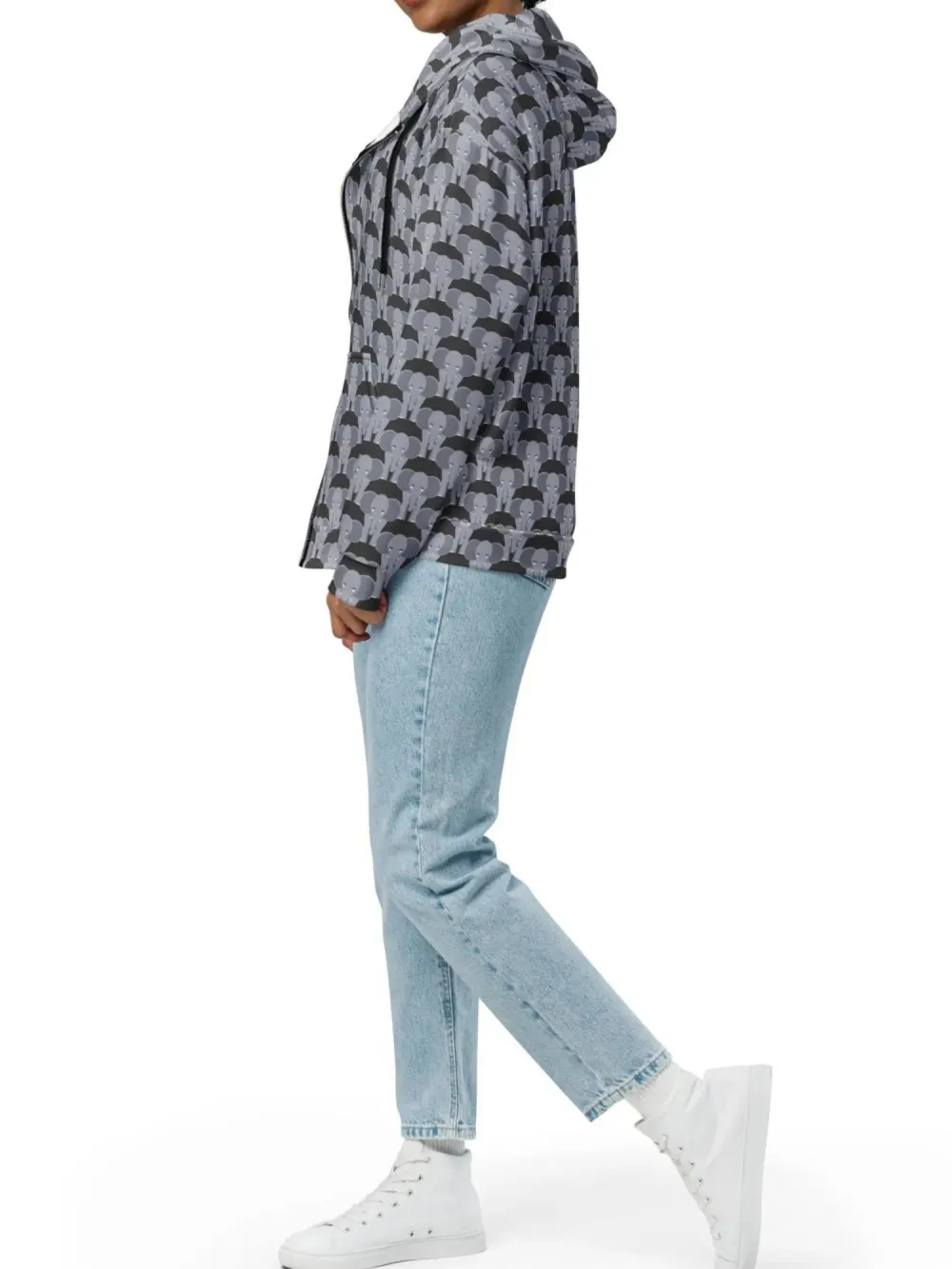 Novelty Elephant Print Zip Up Hoodie