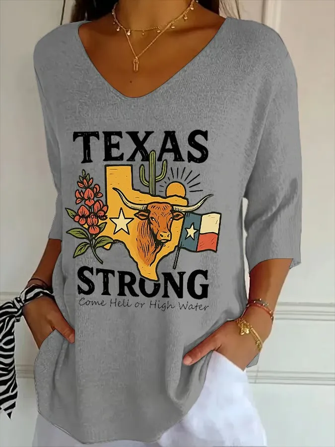 Women's Retro Texas Strong Print Top