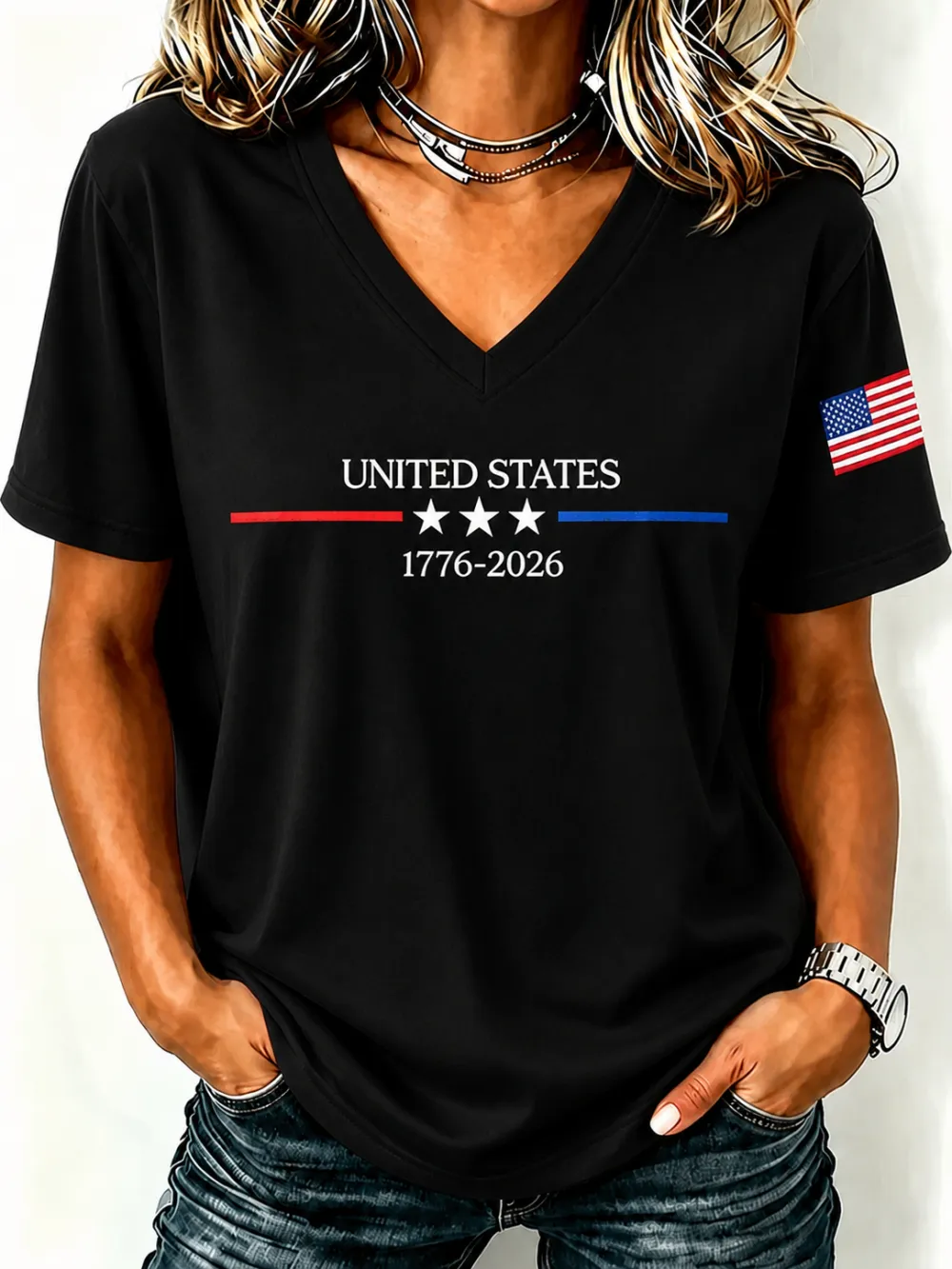 Women'S Retro Independence Day Printed Casual Short Sleeved T-Shirt