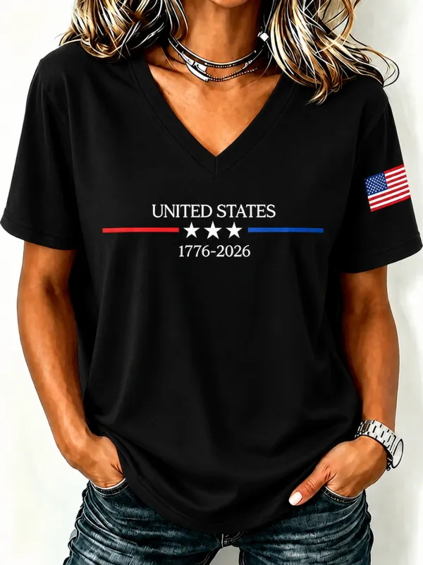 Women'S Retro Independence Day Printed Casual Short Sleeved T-Shirt