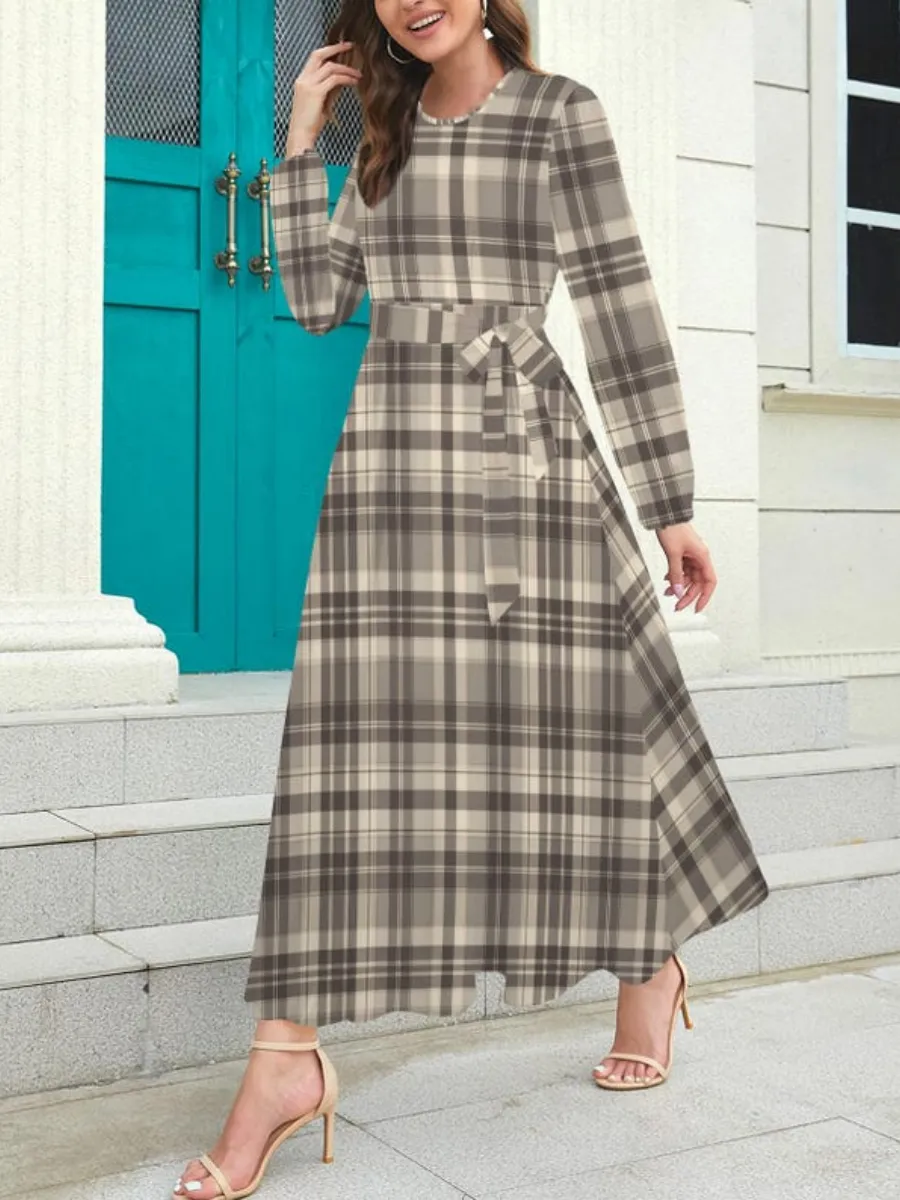 Neutral Plaid Maxi Dress