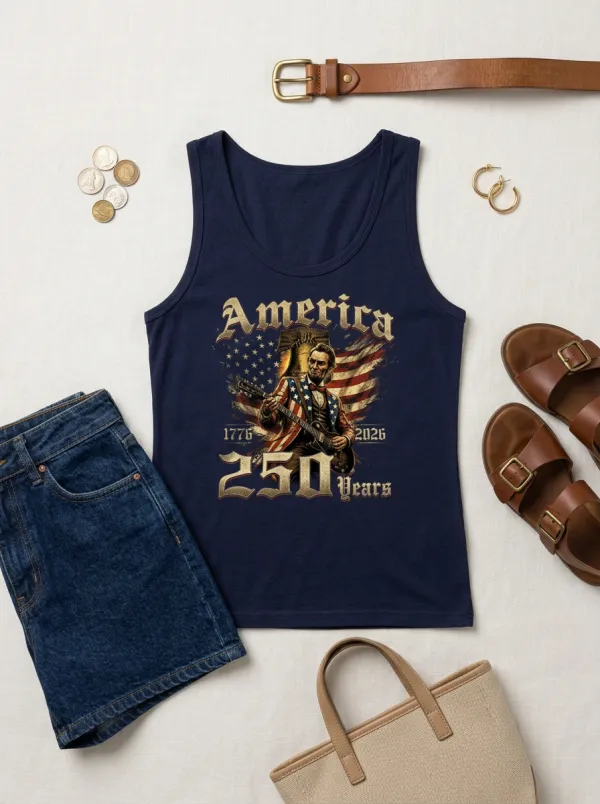 Women's 250th Anniversary Lincoln Guitar Flag Printed Tank Top