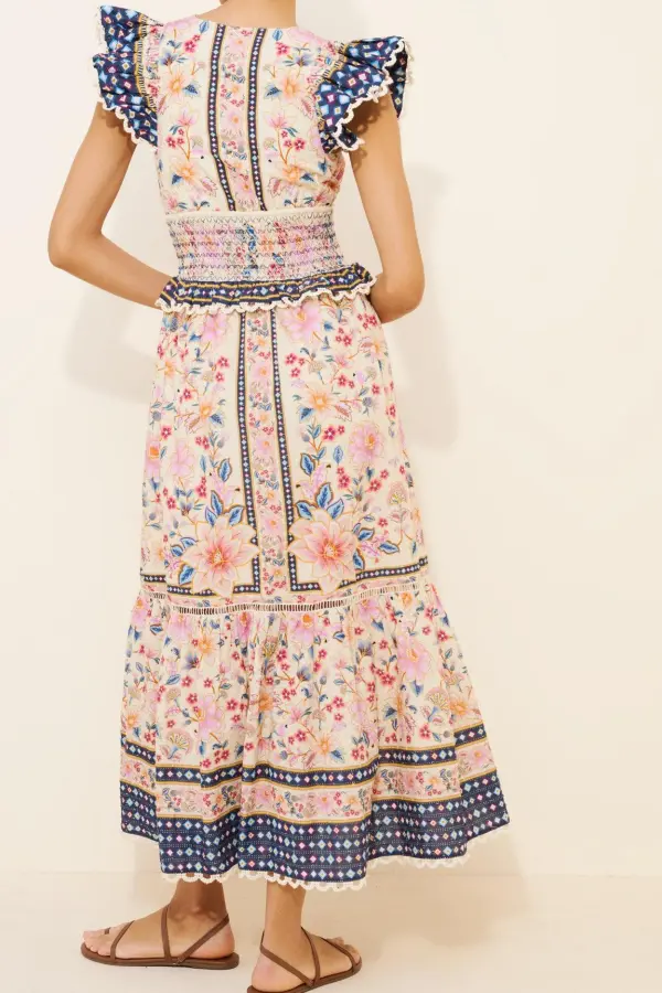 V-Neck Floral Printed Maxi Dresses